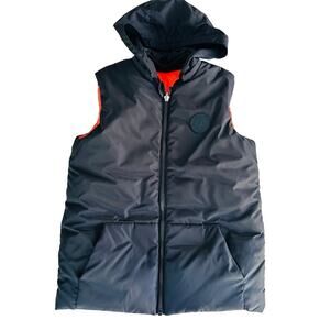 Jacadi Boys Reversible Puffer Vest Size 10 Navy / Blaze Orange Winter Snow Ski